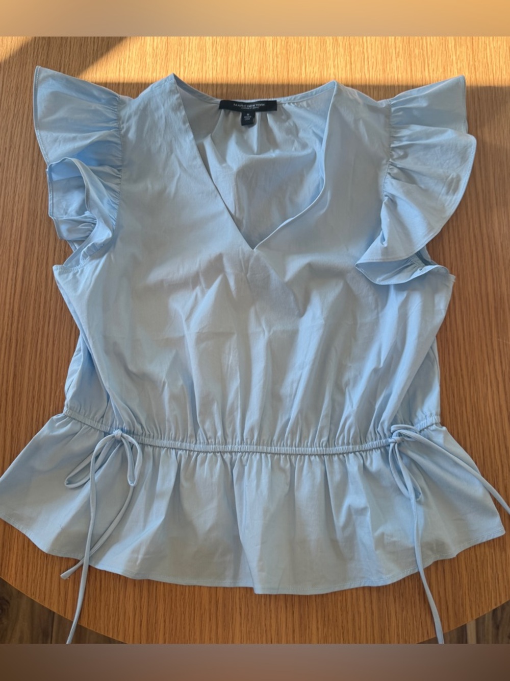 Marc New York Light Blue V-Neck Ruffle Sleeve Peplum Top